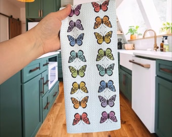 F*ck Trump Rainbow Butterflies Waffle Weave Kitchen Towel, Funny Political Dish Towel, Anti Trump Decor, Colorful Butterfly Kitchen Gift