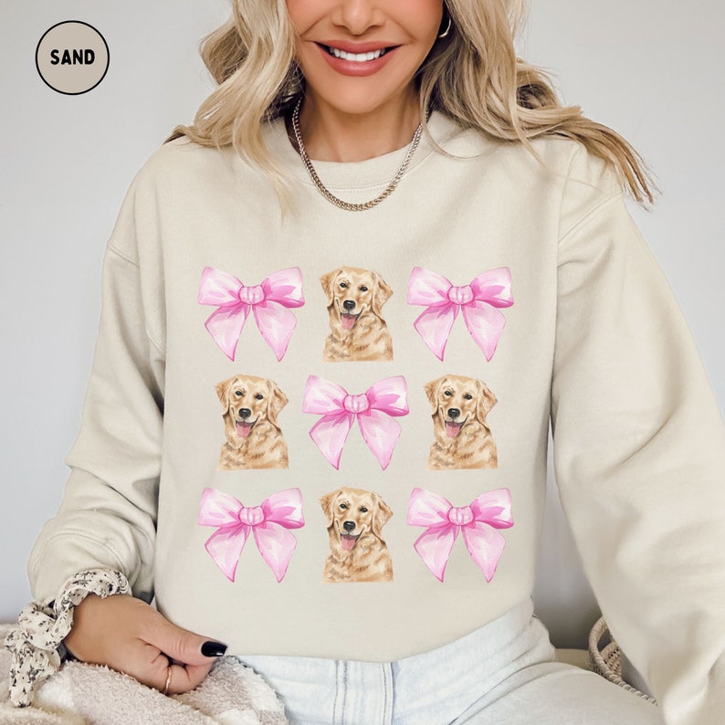 Coquette Golden Retriever Bow Sweatshirt, Coquette Aesthetic Crewneck, Soft Girl Girly Sweater, Cute Preppy Clothing, Coquette Dog Mom Gift