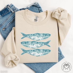 Sardine Sweatshirt, Cute Fish Crewneck, Fisherman Aesthetic, Les Sardines, Tinned Fish French Shirt, Summer Coastal Vibe, Sardines Sweater