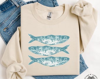 Sardine Sweatshirt, Cute Fish Crewneck, Fisherman Aesthetic, Les Sardines, Tinned Fish French Shirt, Summer Coastal Vibe, Sardines Sweater