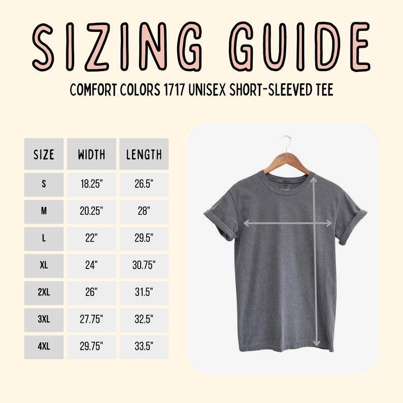 the size guide for a t - shirt with measurements