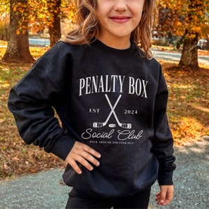 CUSTOM Youth Penalty Box Social Club Sweatshirt, Personalized Hockey Kids Crewneck, Funny Ice Hockey Shirt, Customized Team Apparel