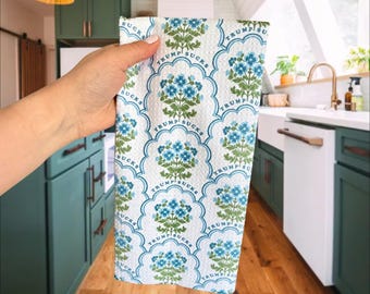 Trump Sucks Blue Floral Cottagecore Waffle Weave Kitchen Towel, Funny Political Dish Towel, Anti Trump Decor, Cottagecore Kitchen Gift