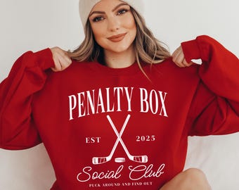 CUSTOM Penalty Box Social Club Sweatshirt, Personalized Hockey Mom Crewneck, Ice Hockey Sweater, Funny Hockey Shirt, Customized Team Apparel