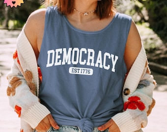 Democracy Est 1776 Tank Top, Comfort Colors Muscle Tank, United States Democracy, America USA Tank, Patriotic Shirt, 4th of July Liberal Top