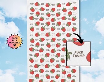 Subtle F*ck Trump Hand Towel, Funny Political Home Decor, Strawberry Kitchen Towel, Berry Home Accessory, Sarcastic Liberal Gift, FDT Towel
