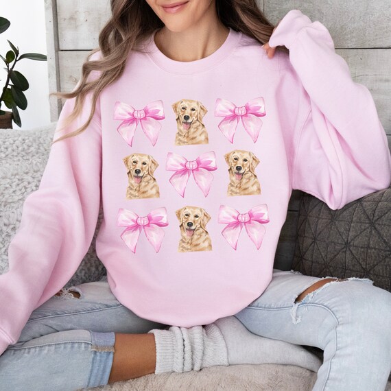 Coquette Golden Retriever Bow Sweatshirt, Coquette Aesthetic Crewneck, Soft Girl Girly Sweater, Cute Preppy Clothing, Coquette Dog Mom Gift