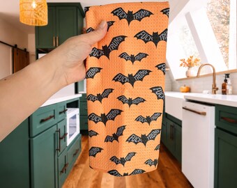 F*ck Trump Spooky Bats Waffle Weave Kitchen Towel, Fun Political Microfiber Dish Towel, Anti Trump Decor, Subtle FDT Tea Towel, Liberal Gift