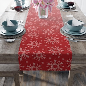 Subtle F*ck Trump Snowflake Red Table Runner, Festive Christmas Decor, Winter Kitchen Decoration, Seasonal Celebration, FDT Hidden Message