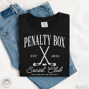CUSTOM Penalty Box Social Club T-shirt, Personalized Hockey Mom Crewneck Tee, Ice Hockey Shirt, Funny Hockey Shirt, Customized Team Apparel