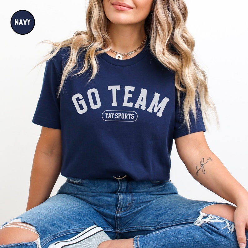 Go Team Yay Sports Shirt, Collegiate Crewneck T-Shirt, Simple Sports Unisex Tee, Funny Sports Gift, Varsity Style Athletic Apparel