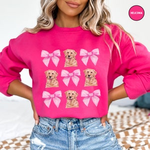 Coquette Golden Retriever Bow Sweatshirt, Coquette Aesthetic Crewneck, Soft Girl Girly Sweater, Cute Preppy Clothing, Coquette Dog Mom Gift