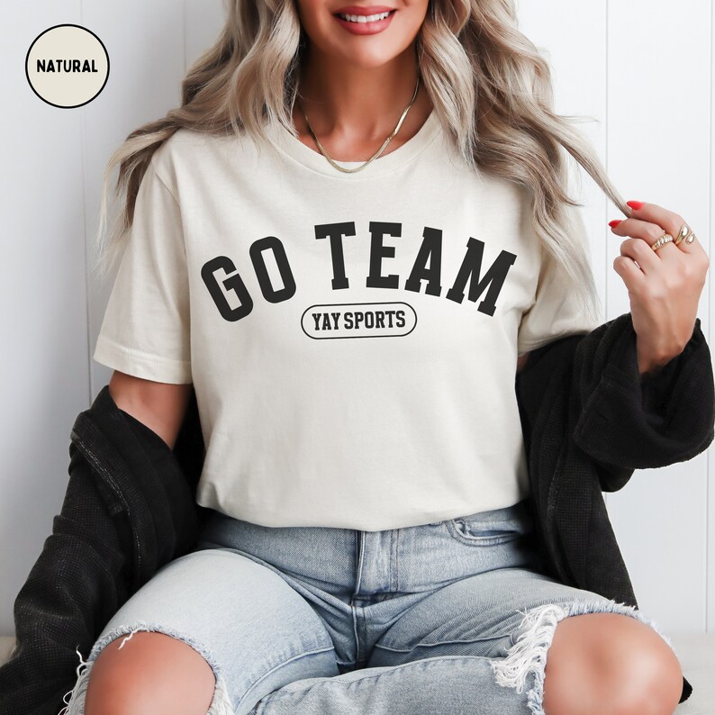 Go Team Yay Sports Shirt, Collegiate Crewneck T-Shirt, Simple Sports Unisex Tee, Funny Sports Gift, Varsity Style Athletic Apparel