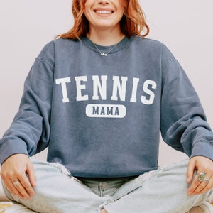 Comfort Colors Tennis Mama Sweatshirt, Collegiate Sports Mom Crewneck, Personalized Mom Gift, Game Day Apparel, Team Spirit Shirt, Varsity