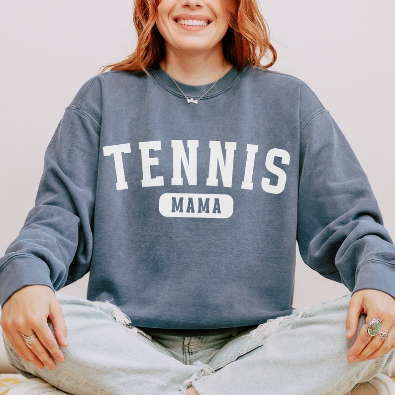 Comfort Colors Tennis Mama Sweatshirt, Collegiate Sports Mom Crewneck, Personalized Mom Gift, Game Day Apparel, Team Spirit Shirt, Varsity