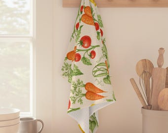 F*ck Trump Watercolor Vegetable Waffle Weave Kitchen Towel, Funny Political Dish Towel, Anti Trump Decor, Subtle FDT Tea Towel, Liberal Gift