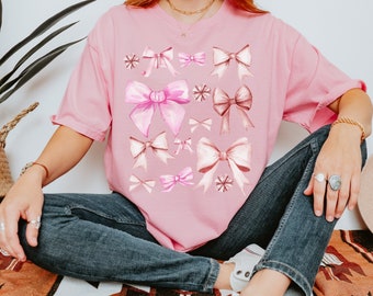 Coquette Aesthetic Bows Shirt, Coquette Comfort Colors T-Shirt, Soft Girl Era, Y2K Fashion, Pink Ribbon Shirt, Easter Outfit, Coquette Gift