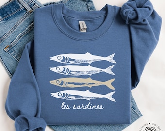Sardine Sweatshirt, Cute Fish Crewneck, Fisherman Aesthetic, Les Sardines, Tinned Fish French Shirt, Summer Coastal Vibe, Sardines Sweater