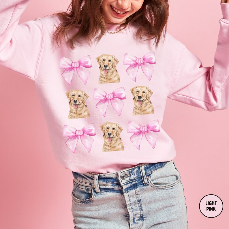 Coquette Golden Retriever Bow Sweatshirt, Coquette Aesthetic Crewneck, Soft Girl Girly Sweater, Cute Preppy Clothing, Coquette Dog Mom Gift