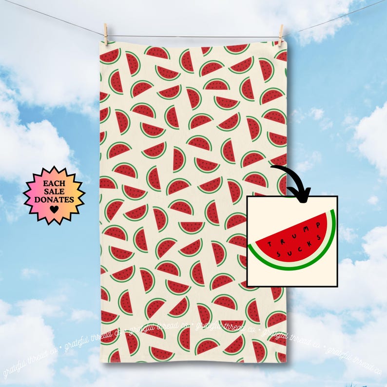 Subtle Trump Sucks Watermelon Seeds Hand Towel, Funny Political Home Decor, Summer Kitchen Towel, Hostess Gift, Sarcastic Liberal Gift, FDT