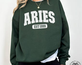 CUSTOM Aries EST Sweatshirt, Custom Birth Year, Zodiac Crewneck, Astrology Horoscope Tee, Celestial Sweater, March April Birthday Gift