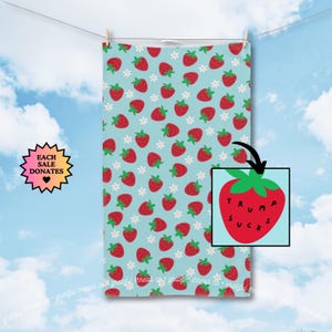 Subtle Trump Sucks Strawberry Hand Towel, Funny Political Home Decor, Berry Kitchen Towel, Hostess Gift, Sarcastic Liberal Gift, FDT Towel