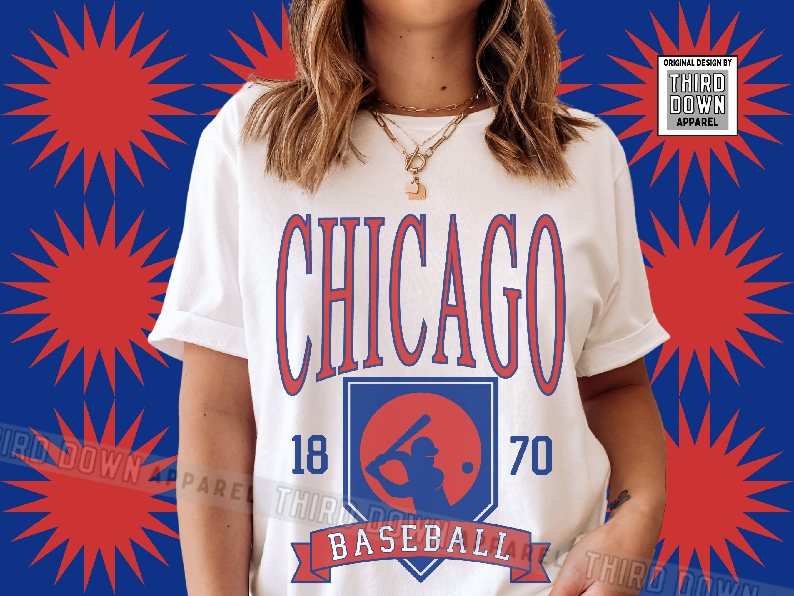 ThirdDownApparel Throwback Chicago Baseball T-Shirt, Vintage-Style Cubs Crewneck Shirt, Unisex Game Day Apparel, Gift for Cubs Fans, Chicago Baseball Tee