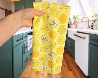 Subtle F*ck Trump Honey Bees Waffle Weave Kitchen Towel, Minimalist Bee Decor, Funny Anti Trump Dish Towel, Floral Kitchen Gift