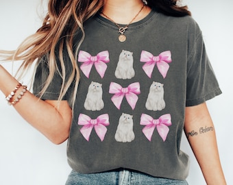 Coquette Cat Bows Shirt, Coquette Aesthetic Comfort Colors T-Shirt, Soft Girl Clothing, Cute Kitten Tee, Coquette Gift, Cat Lover Shirt