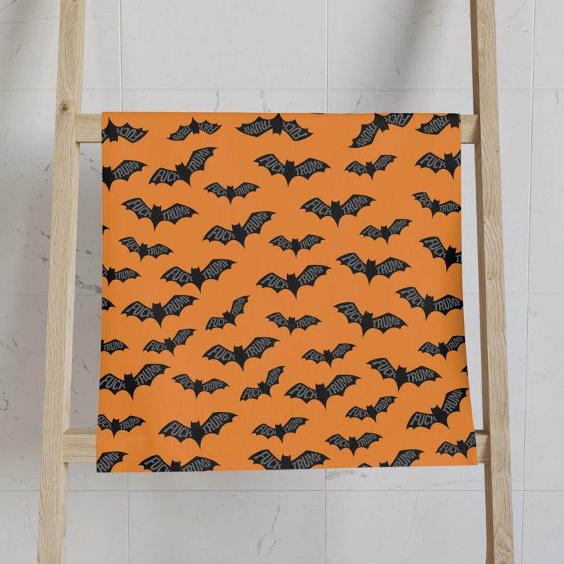 Subtle F*ck Trump Halloween Bats Hand Towel, Spooky Home Decor, FDT Halloween Kitchen Towel, Sarcastic Liberal Host Gift, Fall Autumn Decor