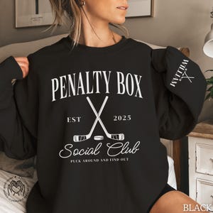 CUSTOM Penalty Box Social Club Sweatshirt, Personalized Hockey Mom Crewneck, Ice Hockey Sweater, Funny Hockey Shirt, Customized Team Apparel