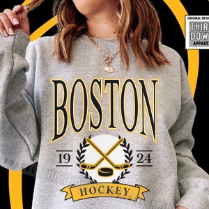 Boston Hockey Vintage Bruins Style Hoodie Hooded Sweatshirt Mens Medium  FREESHIP 