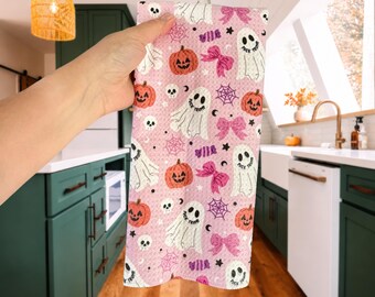 F*ck Trump Pink Halloween Ghosts Waffle Weave Kitchen Towel, Funny Political Dish Towel, AntiTrump Decor, Subtle FDT Tea Towel, Liberal Gift