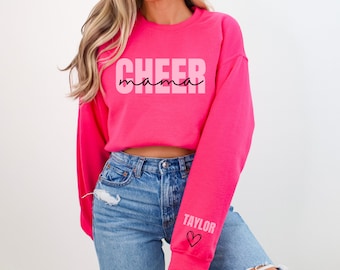 CUSTOM Cheer Mama Sweatshirt, Personalized Name Sleeve Print, Cheer Mom Crewneck, Cheerleading Competition Apparel, Cheerleader Mom Gift
