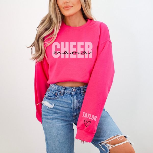 CUSTOM Cheer Mama Sweatshirt, Personalized Name Sleeve Print, Cheer Mom Crewneck, Cheerleading Competition Apparel, Cheerleader Mom Gift