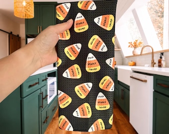 F*ck Trump Candy Corn Waffle Weave Kitchen Towel, Funny Political Microfiber Dish Towel, AntiTrump Decor, Subtle FDT Tea Towel, Liberal Gift