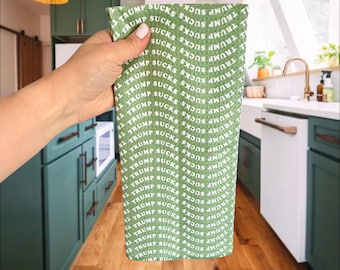 Trump Sucks Green Pattern Waffle Weave Kitchen Towel, Funny Political Dish Towel, Anti Trump Kitchen Decor, FDT Tea Towel, Liberal Gift