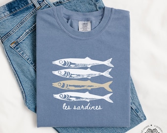 Sardine Shirt, Cute Fish T-Shirt, Fisherman Aesthetic, Les Sardines Tee, Tinned Fish French Shirt, Summer Coastal Vibe, Comfort Colors Tee