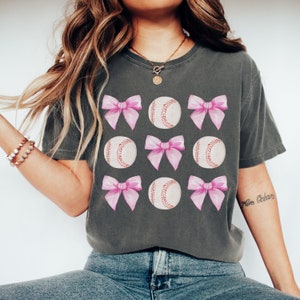 Coquette Baseball Bow Shirt, Coquette Aesthetic Comfort Colors T-Shirt, Soft Girl Clothing, Cute Baseball Tee, Coquette Gift, Baseball Mom