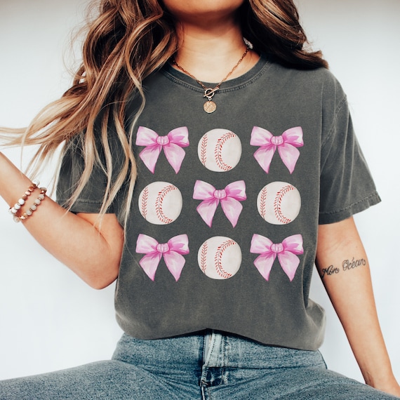 Coquette Baseball Bow Shirt, Coquette Aesthetic Comfort Colors T-Shirt, Soft Girl Clothing, Cute Baseball Tee, Coquette Gift, Baseball Mom