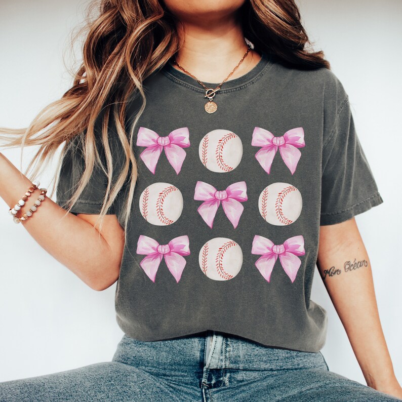Coquette Baseball Bow Shirt, Coquette Aesthetic Comfort Colors T-Shirt, Soft Girl Clothing, Cute Baseball Tee, Coquette Gift, Baseball Mom