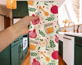 F*ck Trump Rosh Hashanah Waffle Weave Kitchen Towel, Funny Political Dish Towel, Anti Trump Decor, Subtle FDT Tea Towel, Liberal Gift