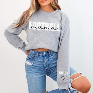 CUSTOM Football Mama Sweatshirt, Personalized Kids Name on Sleeve Print, Football Mom Crewneck, Game Day Apparel, Football Mom Gift