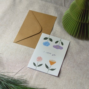 Ti amo / Biglietto piegato A6, biglietto di auguri, biglietto di Natale, biglietto d'amore di Natale, biglietto floreale (disponibile in francese, inglese e tedesco)