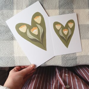 Tulip heart| Print available in A5 and A6, greeting card, gouache painting print, Valentines day, flower print, heart print