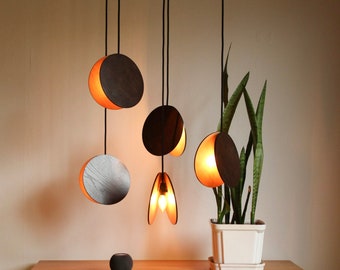 Eiken hanglamp, gerecycled hout, handgemaakte moderne woondecoratieverlichting, hangende kroonluchter