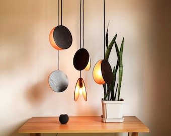 Handmade Oak Wood Pendant Light: Minimalist Scandinavian Hanging Lamp