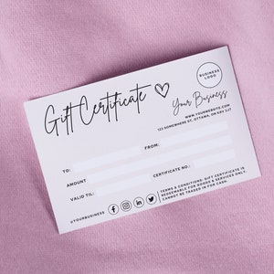 Minimalist Gift Certificate Template, Gift Voucher Printable, Photography Gift Certificate Template, Certificate Baby Shower Bridal Shower