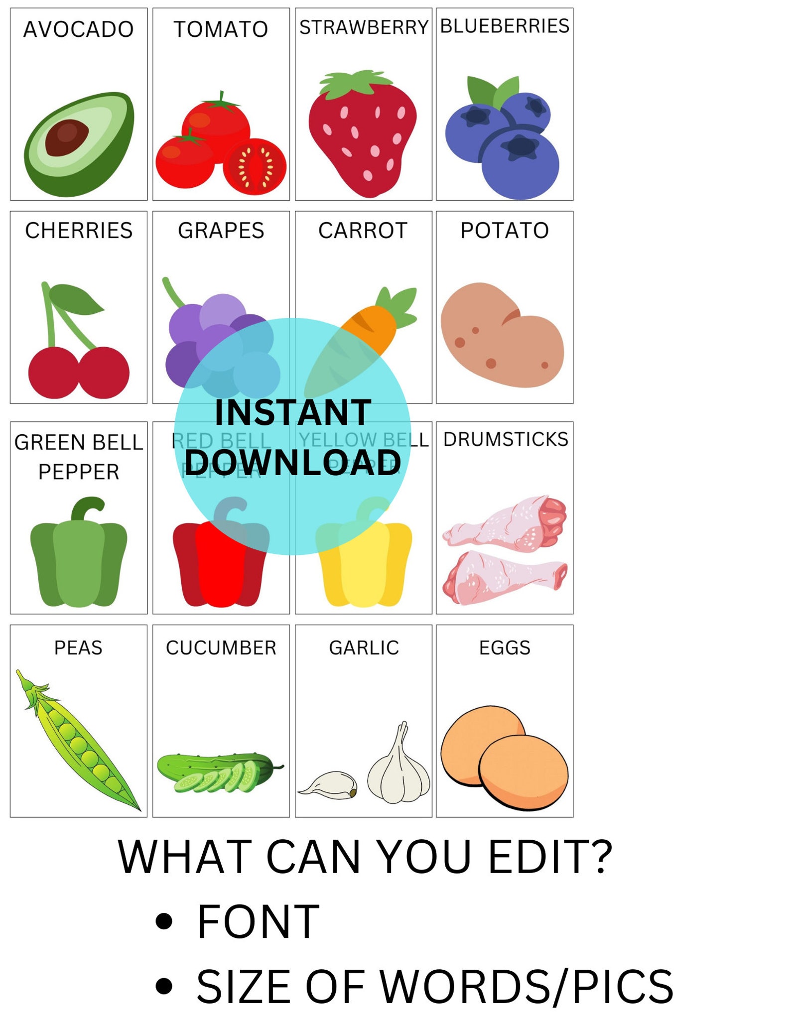 INSTANT DOWNLOAD My Shopping List Grocery List for Kids, Kid Grocery