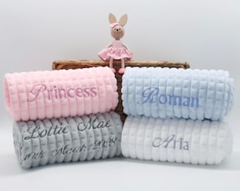 Personalised Embroidered Baby Blanket - Luxury Fleece - Pink Baby Girl Blanket - Blue Baby Boy Blanket